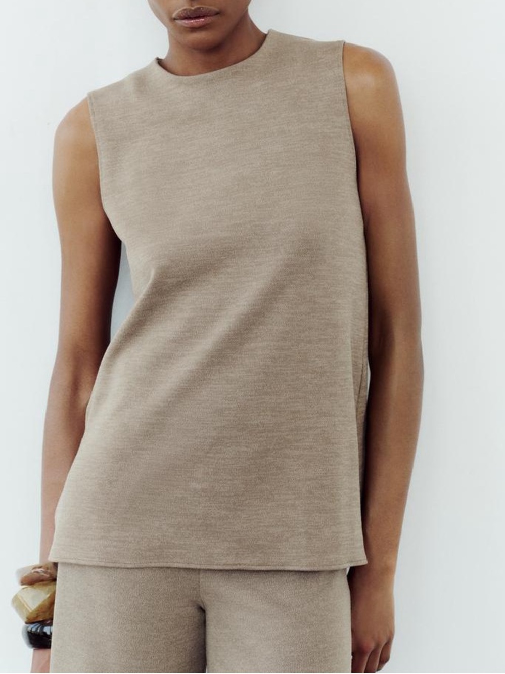 ZARA Knit Sleeveless Side Slit Top Taupe Brown Size M